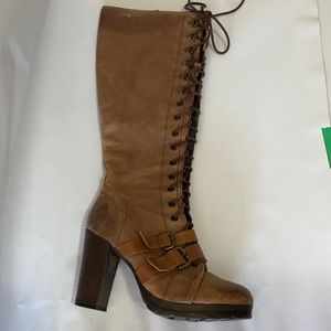 Aldo Boot Knee High Lace Up Tan Boot 9